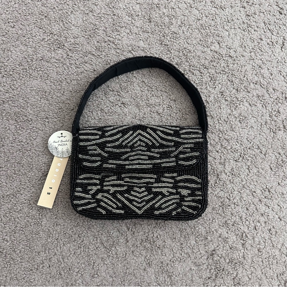 Studio 12 Beaded Black Silver Handbag Womens